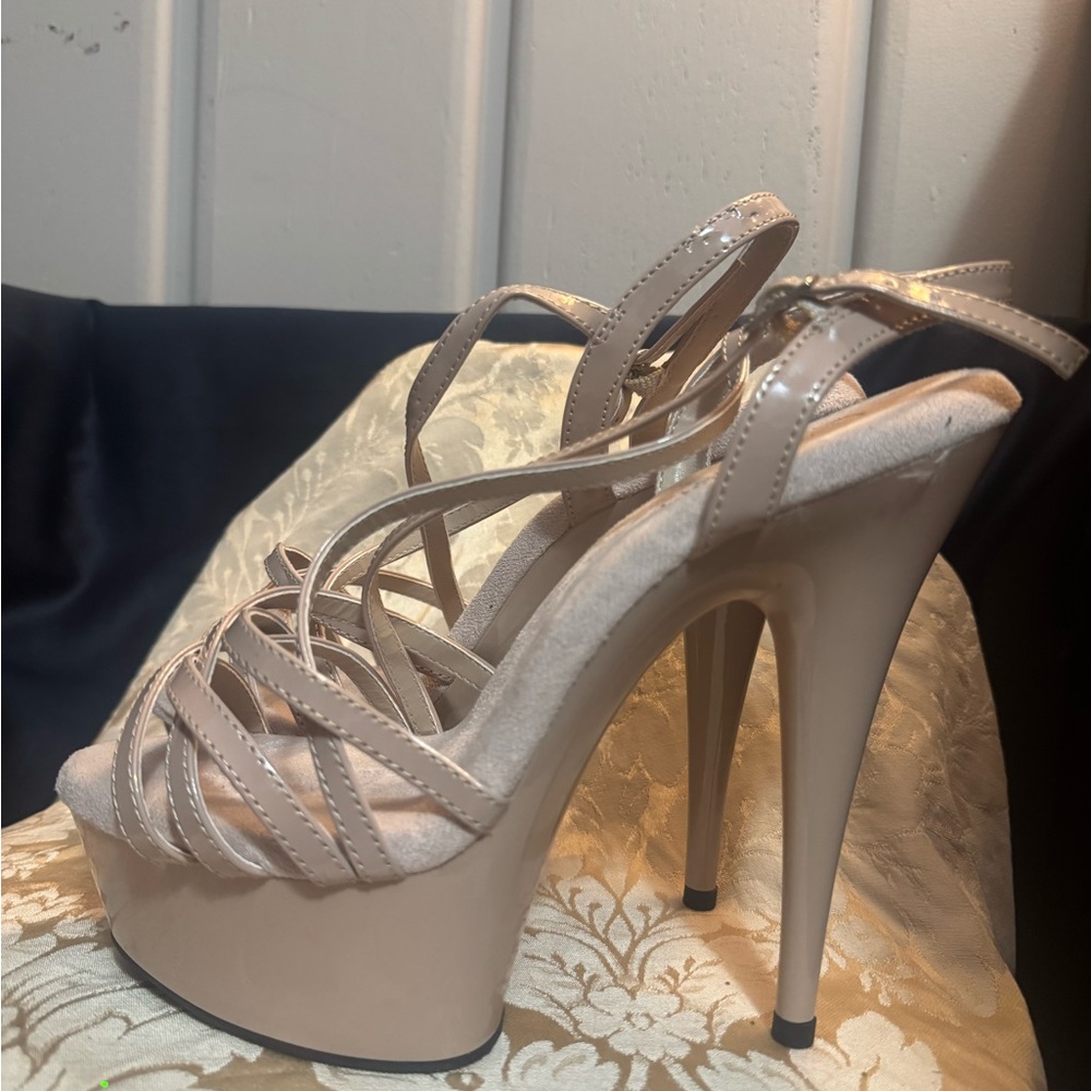 Pleaser Nude/Tan Strappy Platform High Heels